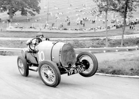 Old sports car on two wheels, Greeting Card