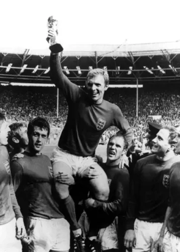 Bobby Moore holding winning cup, Greeting Card