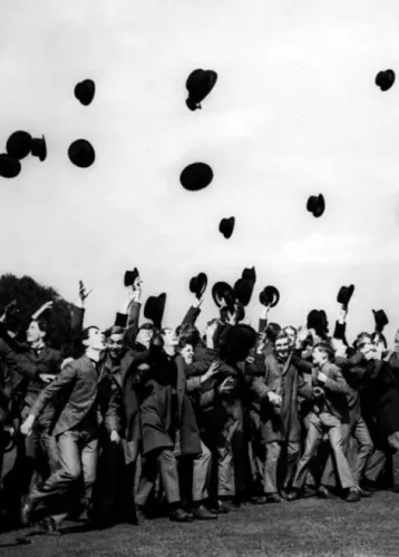 school hats in the air, Greeting Card