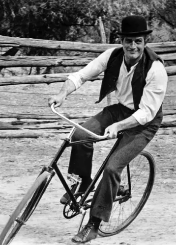 Paul Newman on bike, Greeting Card