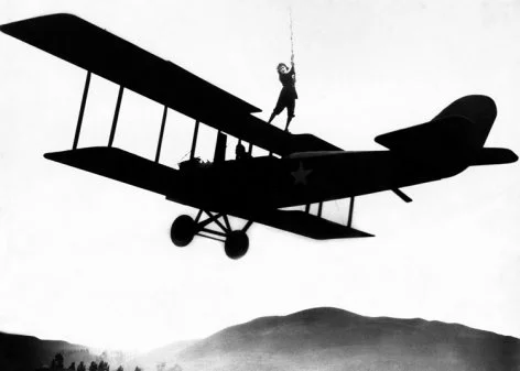 Stuntwoman on plane, Greeting Card