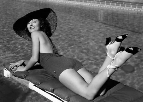 Woman by poolside, Greeting Card
