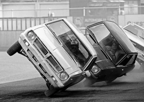 Racing cars tilting, Greeting Card