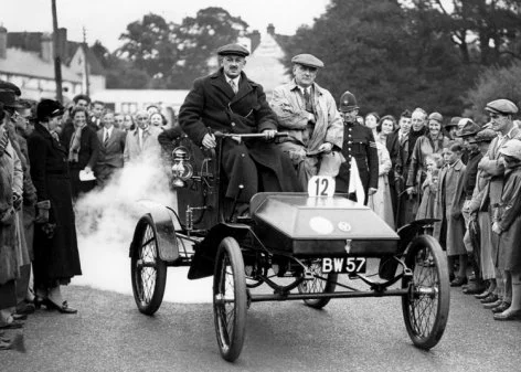 Two men in vintage car, Greeting Card