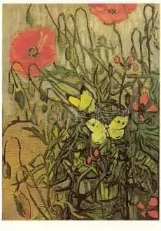 Poppies and butterflies, Postcard
