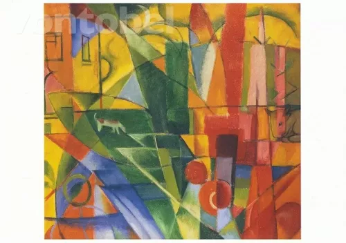 Landscape with House, Dog and Cow (1914), Postcard