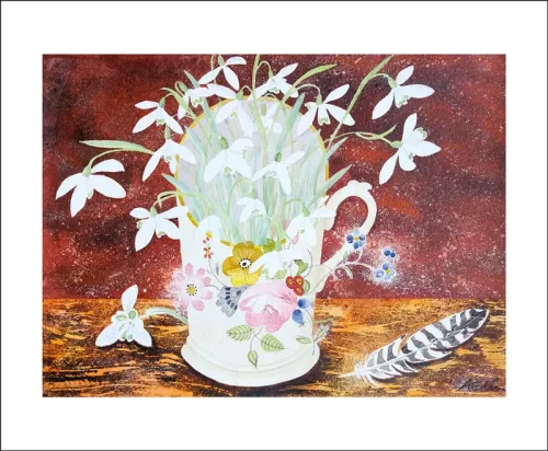 Snowdrops in a Floral Cup, Greeting Card