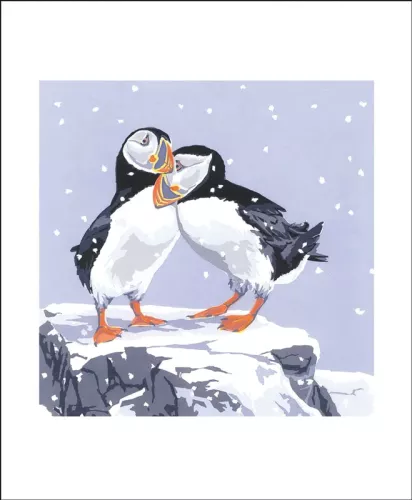 Snowy Puffins, Greeting Card