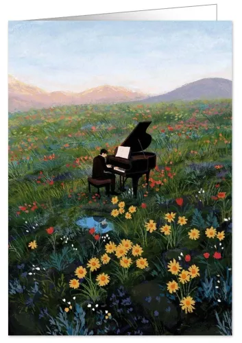 Playing The Piano In A Flower Field, Greeting Card