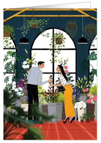 Man and Woman in Flower Shop, Greeting Card