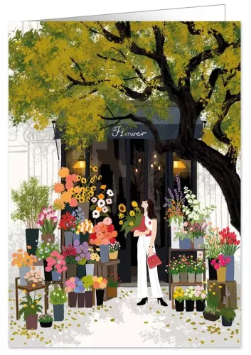 Woman in Flower Shop, Greeting Card