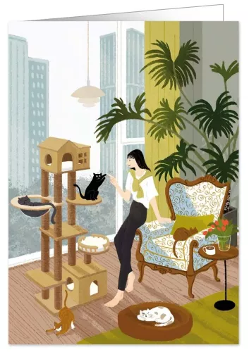 At home with the cats, Greeting Card
