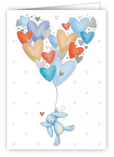 Plush rabbit with balloons, Mini Card