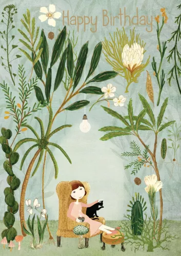 Girl and Black Cat Greeting Card