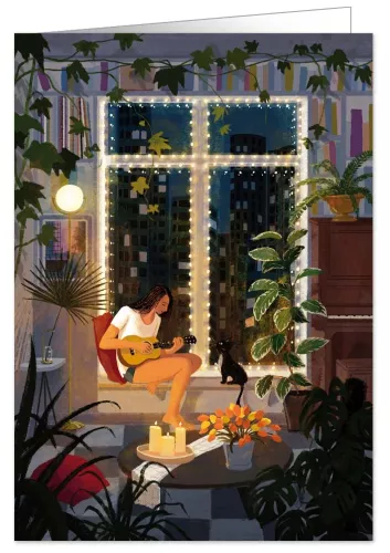 At Home Playing The Guitar, Greeting Card
