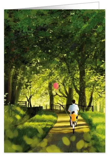 Cycling in the Park with Balloon, Greeting Card