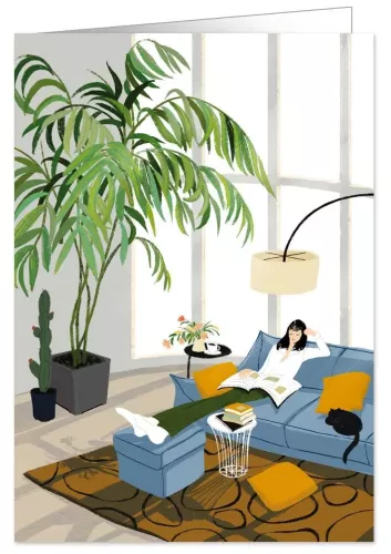 Reading in the Sofa, Greeting Card