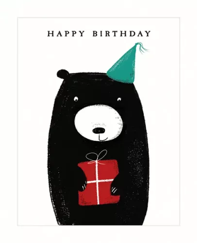 Bear With Present In Hat, Greeting Card