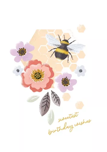 Bee & Flowers, Greeting Card