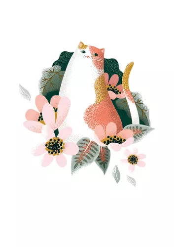 Cat Amongst Flowers, Greeting Card