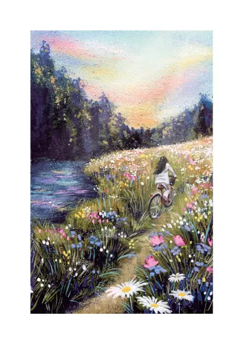 Cycling Through Flowers, Greeting Card