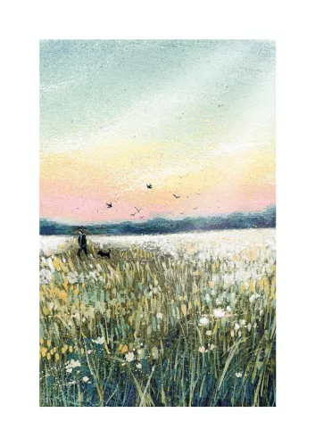 Dog Walking At Dusk, Greeting Card