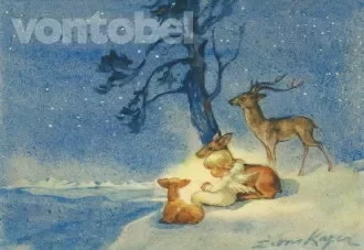 An Angel with two Deer and a Stag (IN DEUTSCHLAND EXKLUSIV ÜBER TAURUS KUNSTKARTEN), Greeting card