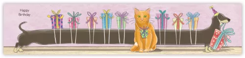 Happy Birthday, Dog & Cat with gifts, Greeting Card