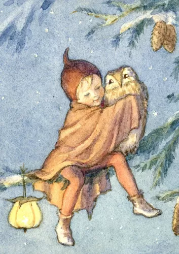 Fairy Land Xmas fairy with owl, Greeting Card