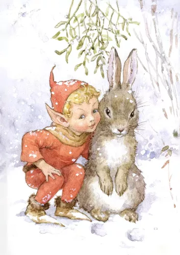 Fairy Land Xmas fairy with rabbit, Greeting Card