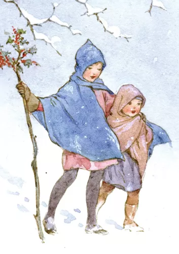 Golden Days Xmas children walking, Greeting Card