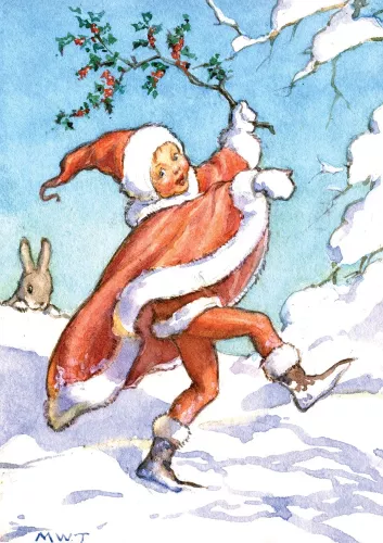 Golden Days Xmas santa child, Greeting Card