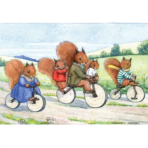 Golden Days squirrels 3 bicycles, Greeting Card