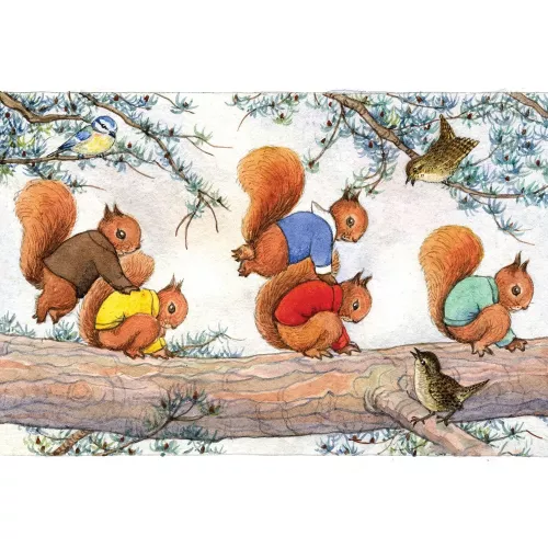 Golden Days squirrel leapfrog, Greeting Card