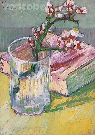 Flowering Almond Branch in a Glass with a Book (1888), Postcard