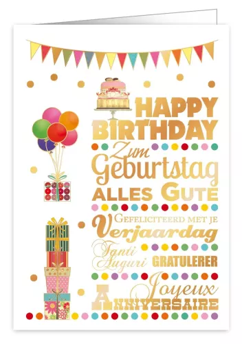 Happy Birthday In Differens Languages, Extra Large Greeting Card