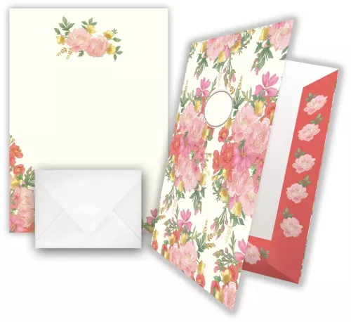 Pink Flowers, Writing Paper in Keepsake Folder