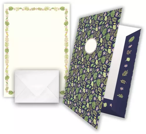 Flower & Leave Pattern, Writing Paper in Keepsake Folder