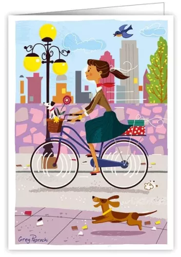 Woman Bikes, Greeting Card