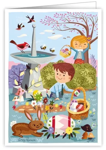 Kids on Easter Egg Hunt, Greeting Card