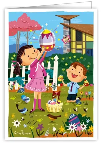 Kids with Easter Eggs, Greeting Card