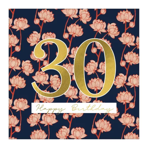 30 Red Flowers On Navy, Greeting Card