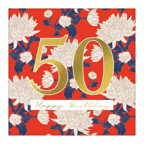 50 Bright Red Floral, Greeting Card
