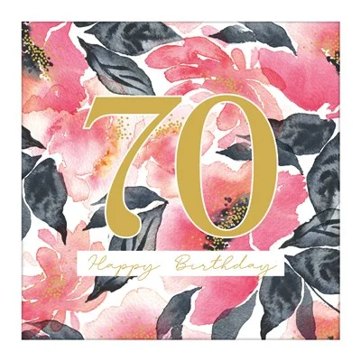 70 Pink Floral Watercolour, Greeting Card