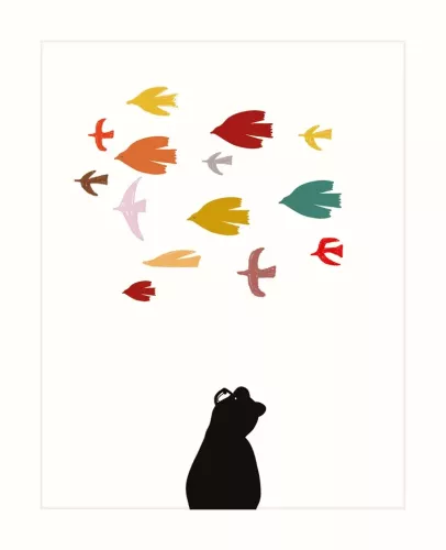 Bear & Flock Of Birds, Greeting Card
