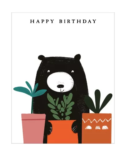 Bear & Potted Plants, Greeting Card
