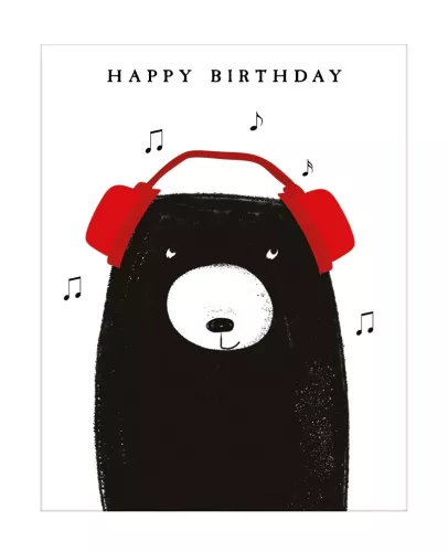 Bear Wearing Headphones, Greeting Card