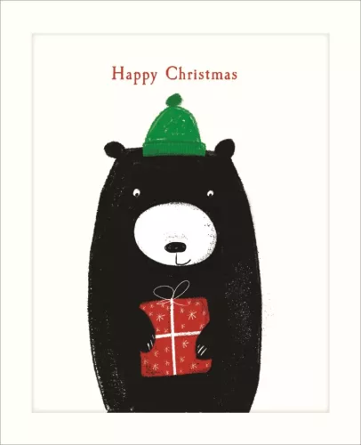 Bear Green Hat & Present, Greeting Card