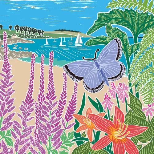 Blue Butterfly & Beach, Greeting Card