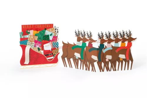 Santa & Reindeers , 3D Greeting Card